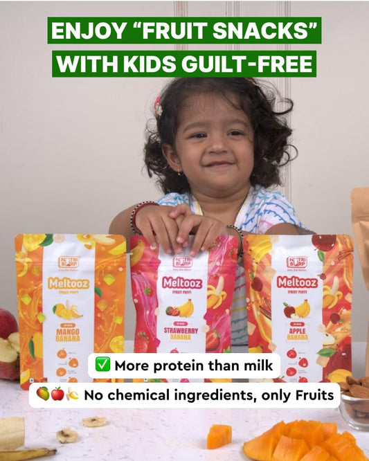 NutriBurp Ultimate Snack Sampler combo pack with Almond Hearts and Apple, Mango & Strawberry Meltooz