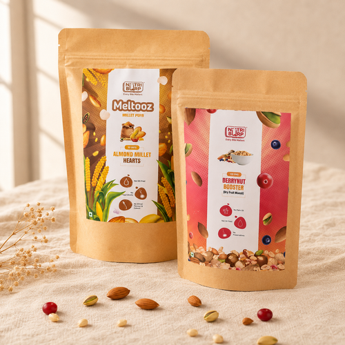NutriBurp Bestseller Duo bundle — Almond Hearts millet puff and Dry Fruit Muesli BerryNut Booster, Pack of 10 each