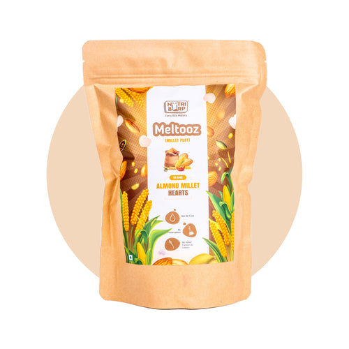 NutriBurp Almond Heart Millet Puff pack — baked multigrain snack for kids, no maida, no palm oil