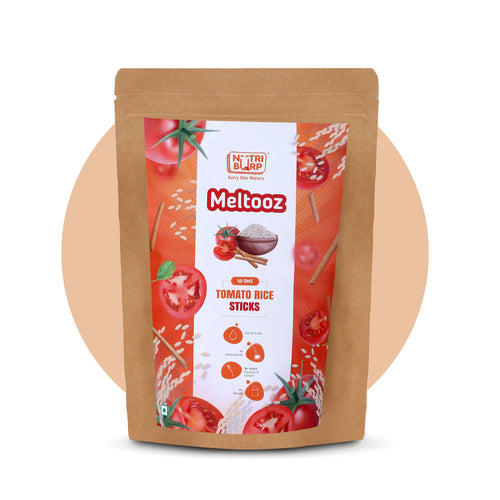 NutriBurp Tomato Rice Sticks pack — baked, gluten-free tomato-flavoured snack