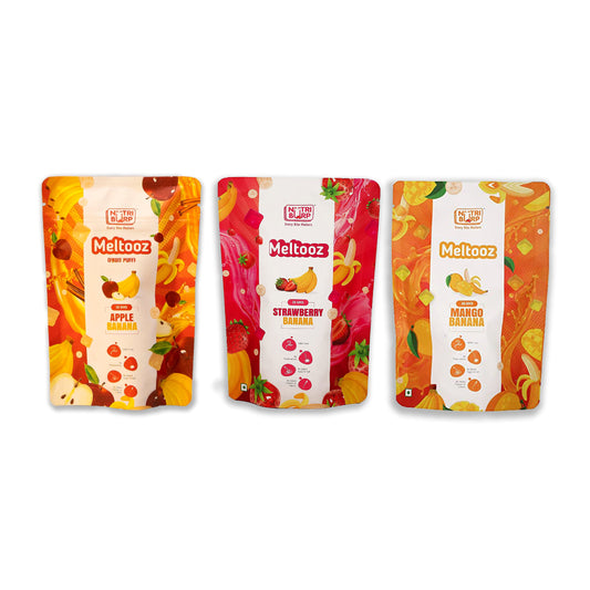 Apple +Mango + Strawberry Meltooz (20g each) - Ideal for 9 Months+ Baby & Toddler Food nutriburp Pack of 3 